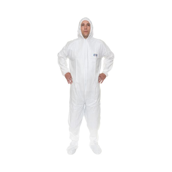 International Enviroguard ValuGuard MP 8119 Lightweight Microporous Coverall with Attached Hood and Boot, Elastic Wrist, White, Case of 25