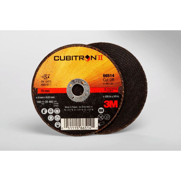 3M™ Cubitron™ II Cut-Off Wheel, 66514, T1, 3 in x .035 in x 3/8 in, 25 per inner, 50 per case