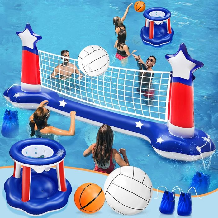 Inflatable Volleyball Net & Basketball Hoop Pool Set
