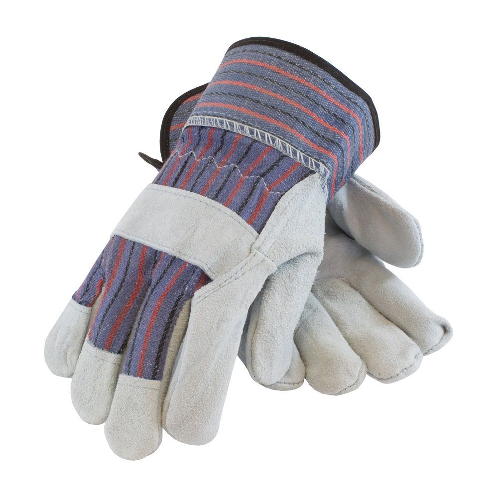 PIP 84-7532 Split Leather Palm Gloves with Rubberized Safety Cuff, Blue, Box of 12