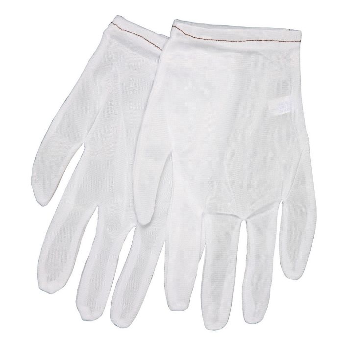MCR Safety 8700 Reversible and Hemmed Nylon Inspectors Gloves, White, Box of 12 Pairs