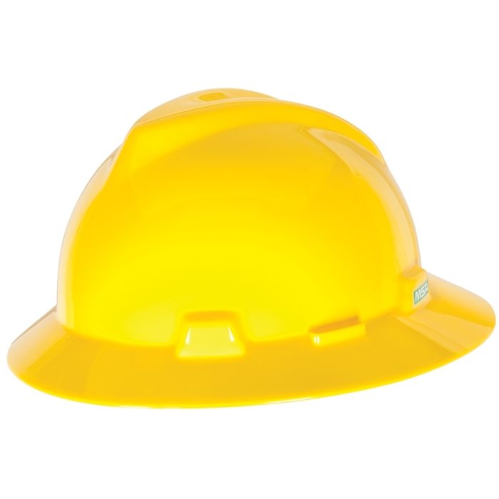 MSA Yellow V Gard Polyethylene Slotted Full Brim Hard Hat  Fas Trac Ratchet Suspension (1 EA)
