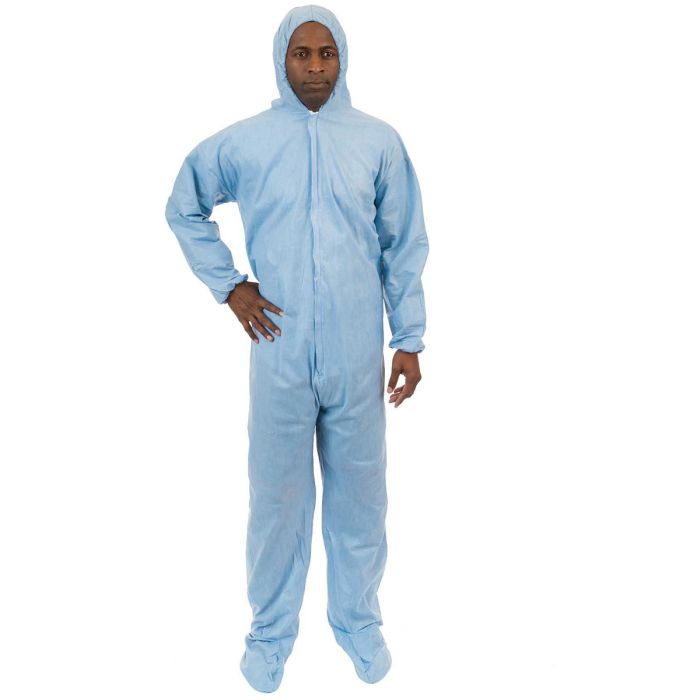 International Enviroguard PyroGuard FR 9019 Outer layer FR Coverall, Attached Hood, and Boot, Blue, Case of 25