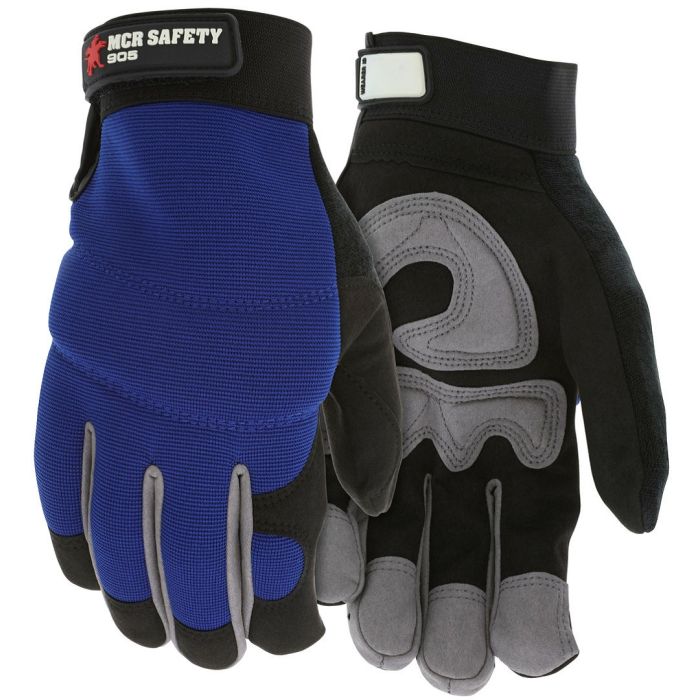 MCR Safety 905 Synthetic Leather Palm Mechanics Gloves, Blue, 1 Each