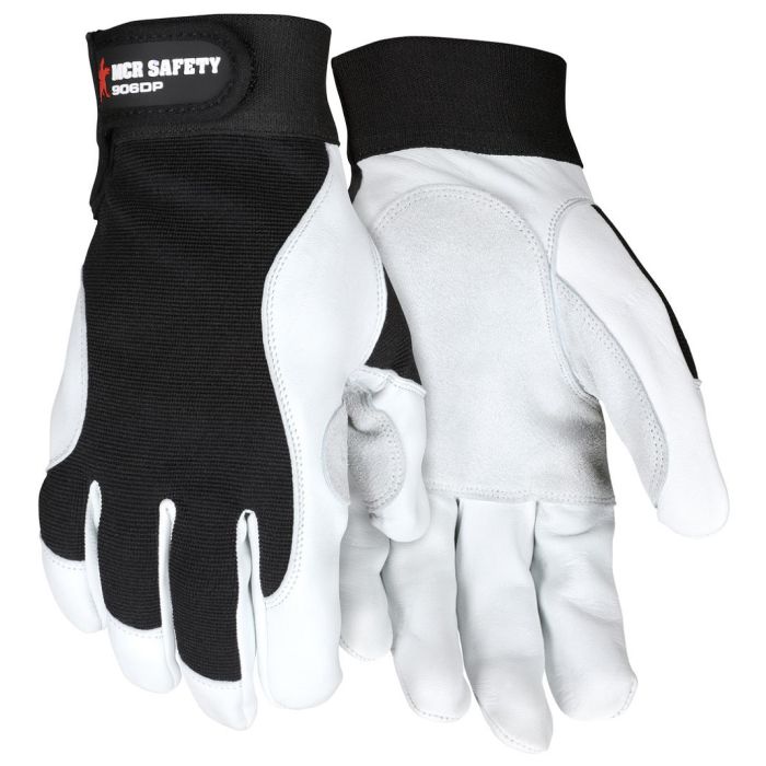 MCR Safety 906DP Rugged Grain Goatskin with Cowhide Double Palm Mechanics Work Gloves, Black, 1 Each