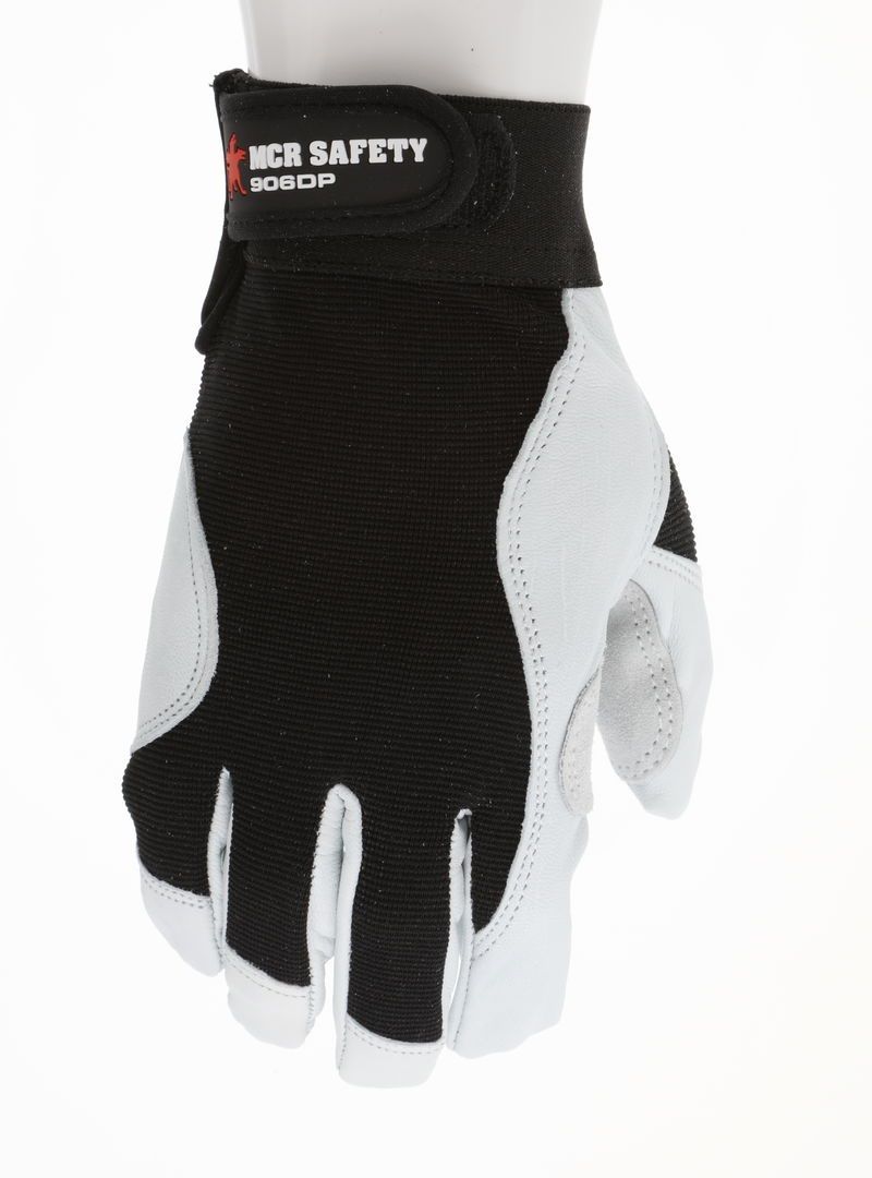MCR Safety 906DP Rugged Grain Goatskin with Cowhide Double Palm Mechanics Work Gloves, Black, 1 Each