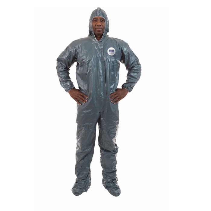International Enviroguard PyroGuard CRFR 9119T Fire and Chemical Resistant Coverall with Attached Hood and Boots, Taped Seams, Elastic Wrists, Green, Case of 6