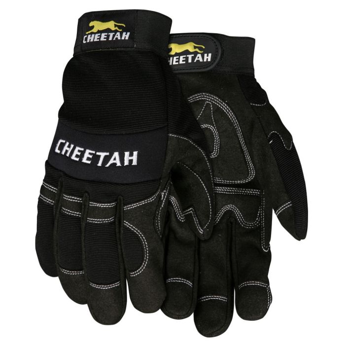 MCR Safety 935CH Premium Grade Synthetic Leather Palm Mechanics Gloves, Black, 1 Pair Each
