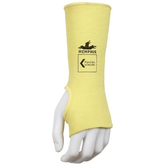 MCR Safety Cut Pro 9371TE Double Ply DuPont Kevlar Cut Resistant Thumb Slot Sleeves, Yellow, One Size, Box of 10