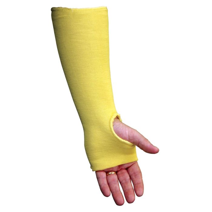 MCR Safety Cut Pro 9374T 14 Inches Double Ply DuPont Kevlar Cut Resistant Sleeves with Thumb Slot, Yellow, One Size, Box of 10