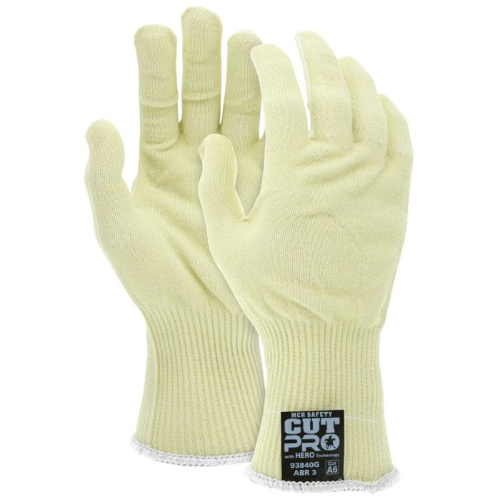 MCR Safety Cut Pro 93840G Hero Technology 13 Gauge ARX Aramid Fibers Uncoated Cut Resistant Work Gloves, Yellow, Box of 12