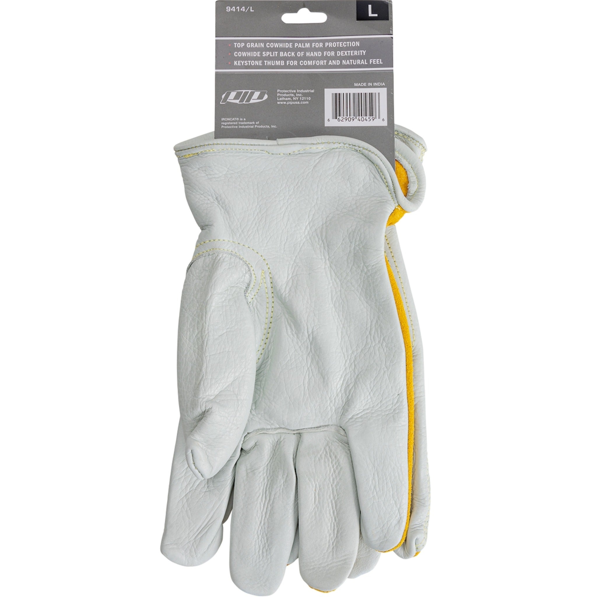 PIP Ironcat 9414 Premium Grade Top Grain Cowhide Leather Drivers Glove with Split Cowhide Back-Tagged-Front