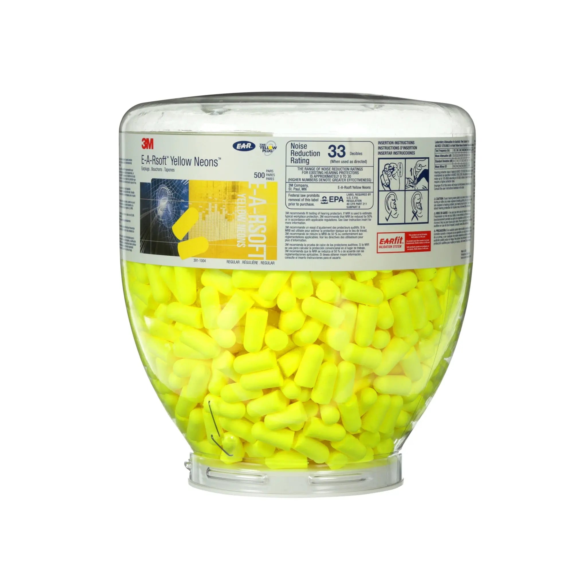 3M 391-1004 Earplugs, 33 db, One Touch Refill, EARsoft Yellow Neons (Bottle of 500 PR)