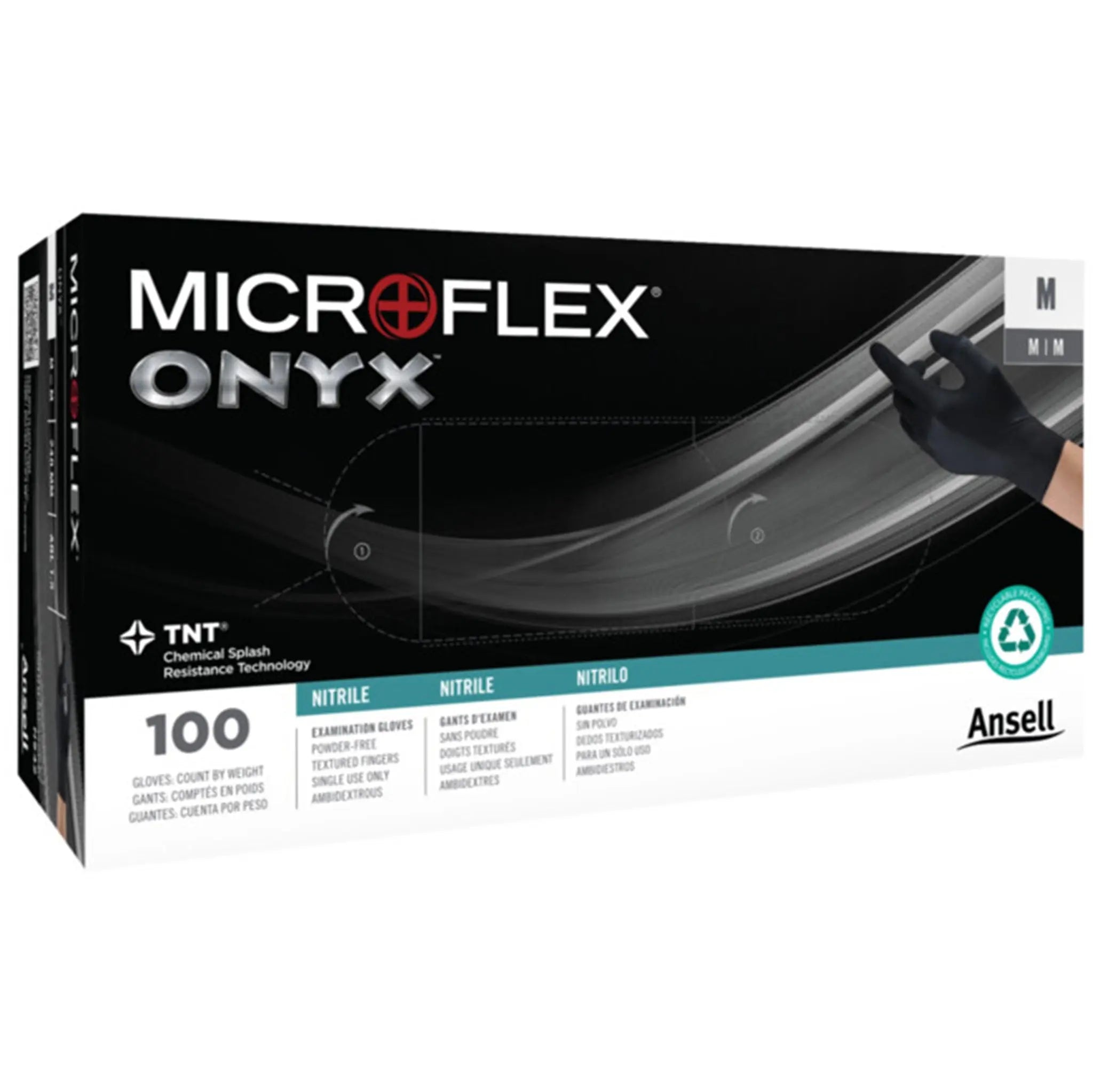 Ansell Microflex Onyx Multipurpose Nitrile Exam Gloves, Black, Case of 1000