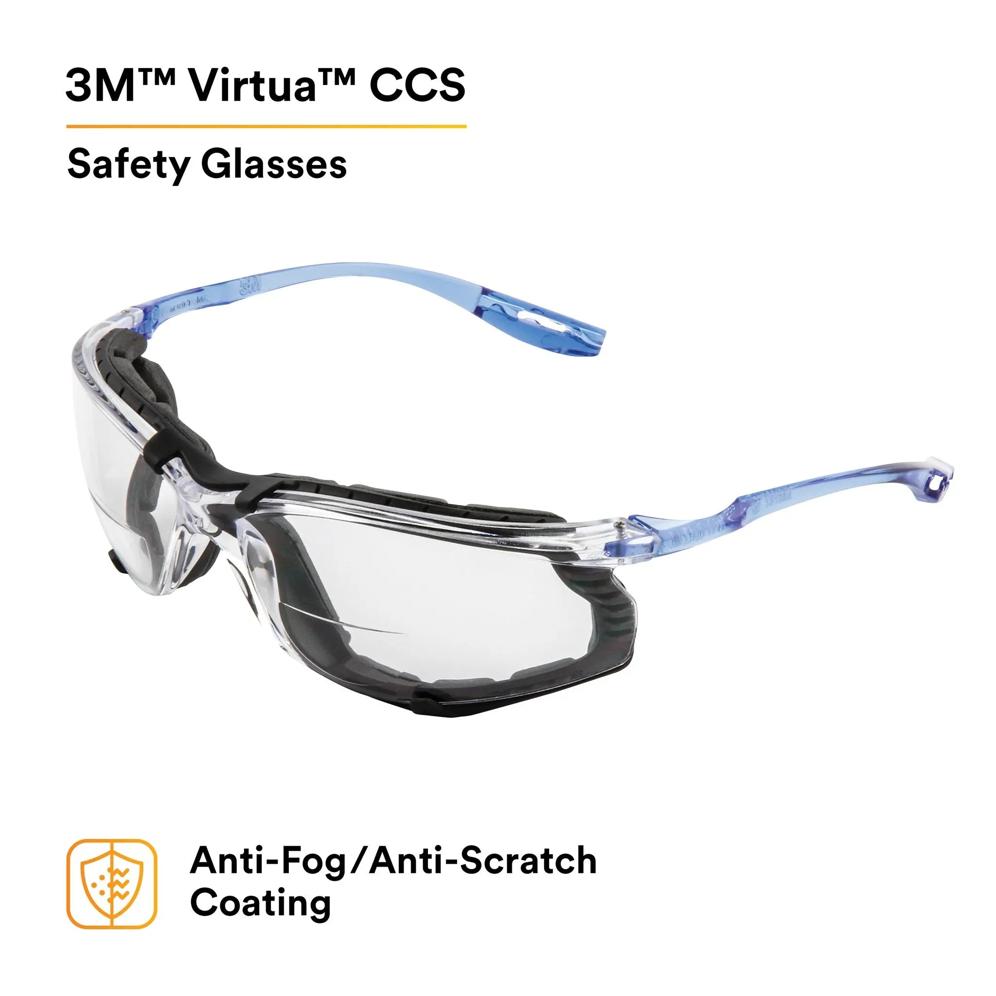 3M AO Safety 11872-00000-20 Virtua CCS Protective Eyewear with Foam Gasket, Clear Anti-Fog Lens, Case of 20