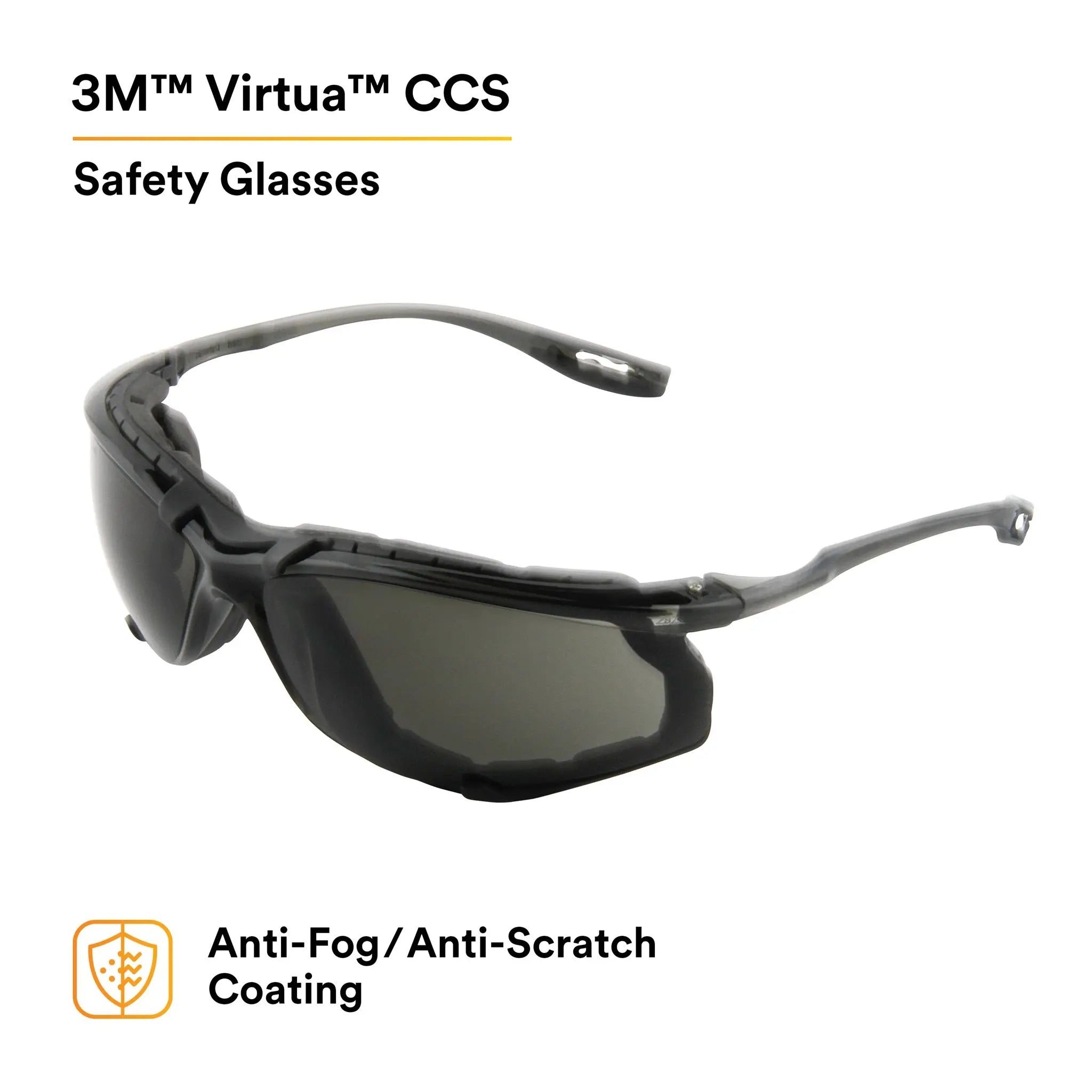3M Virtua 11873-00000-20 CCS Protective Eyewear with Foam Gasket, Black Frame, Gray Anti-Fog Lens, 1 Each
