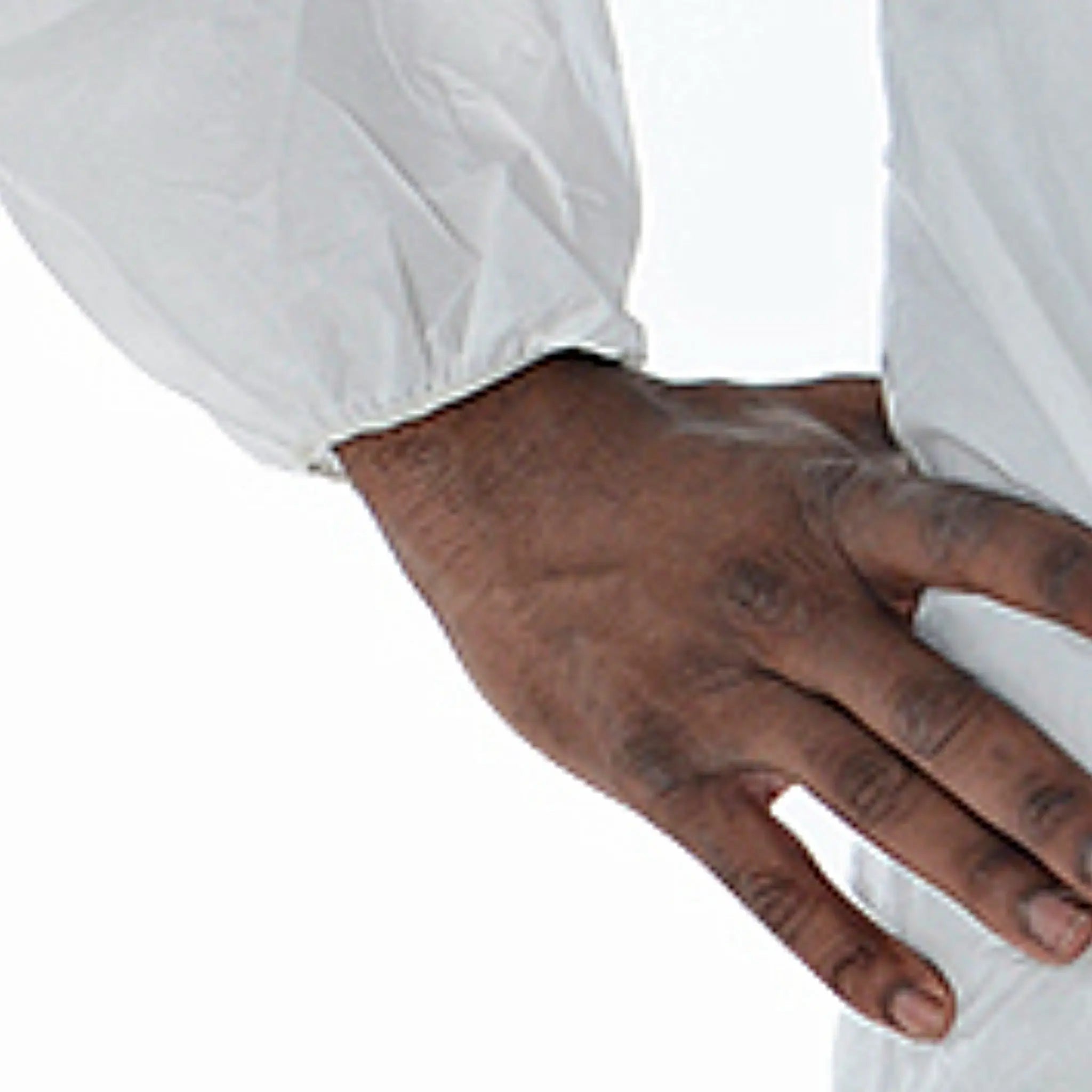 Cordova Defender II MP400 Microporous Lab Coverall With Hood And Boots, White, Wrist Close Up