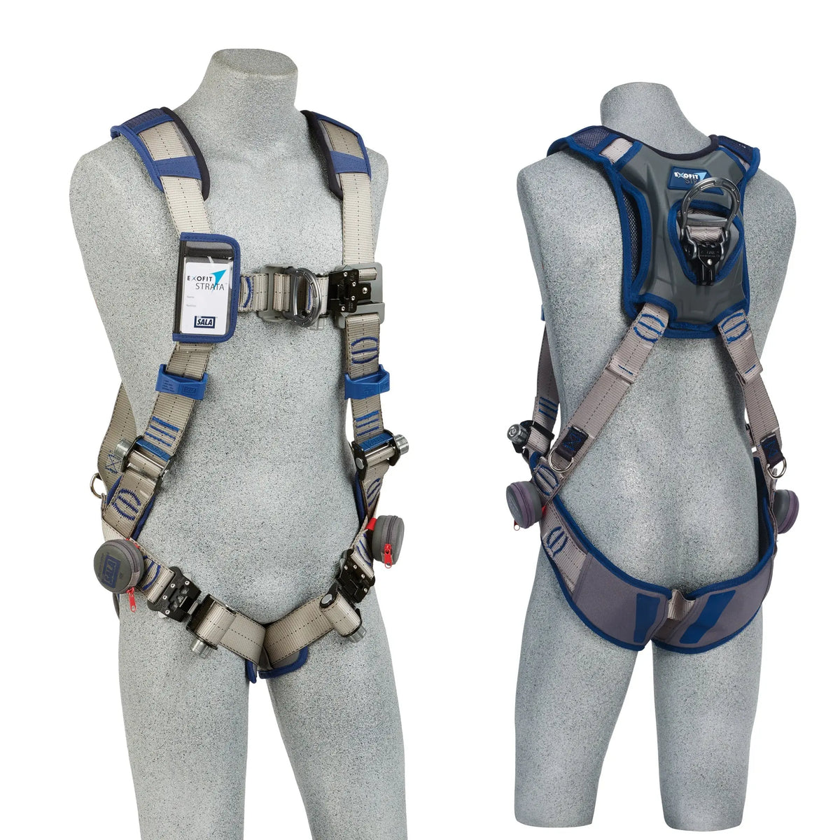 3M DBI-SALA ExoFit STRATA Vest-Style Climbing Harness 1112487, Grey, Blue, Large, 1 EA, Front and Back