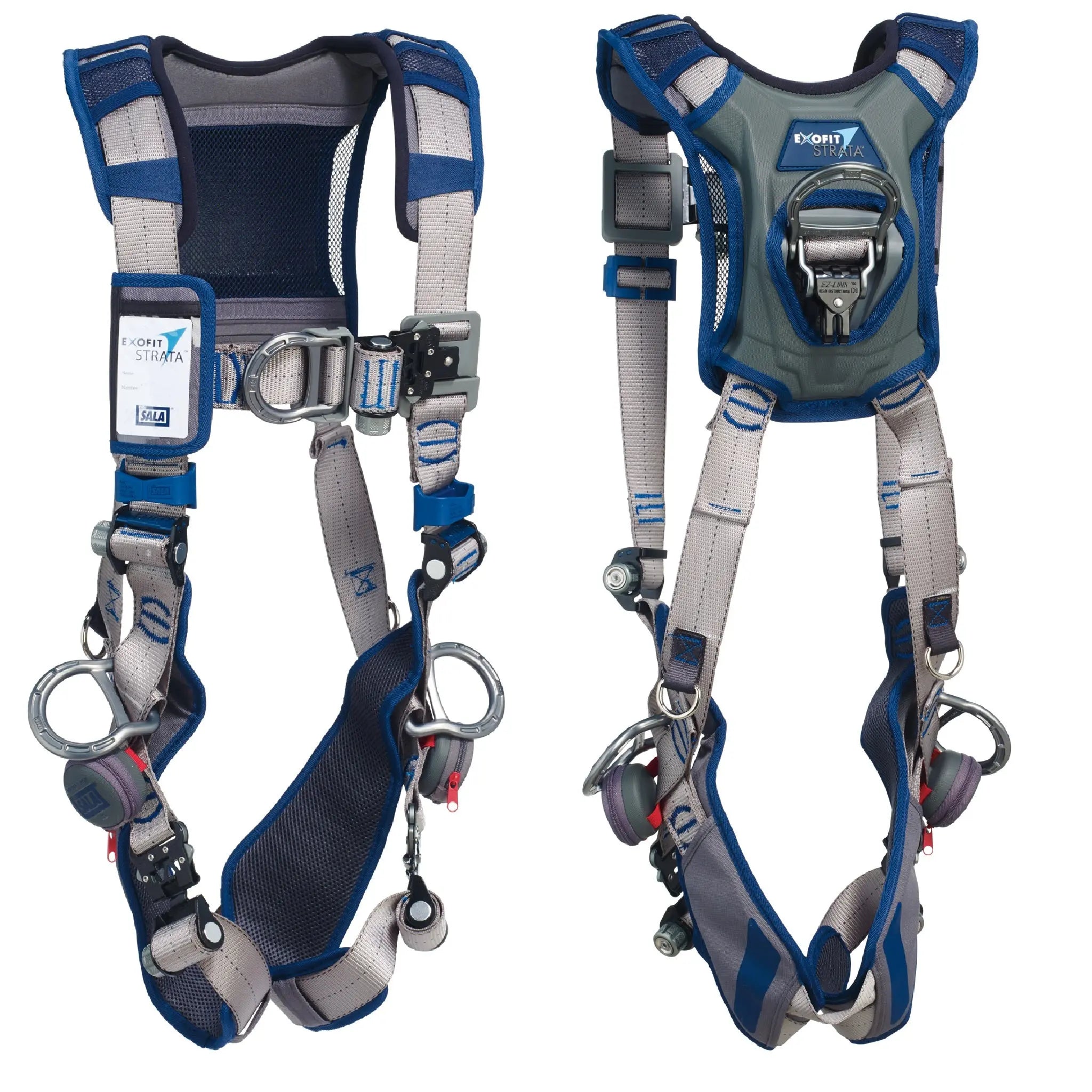 3M DBI-SALA ExoFit STRATA Vest-Style Positioning/Climbing Harness 1112490, Grey, Blue, Small, 1 EA, Front and Back