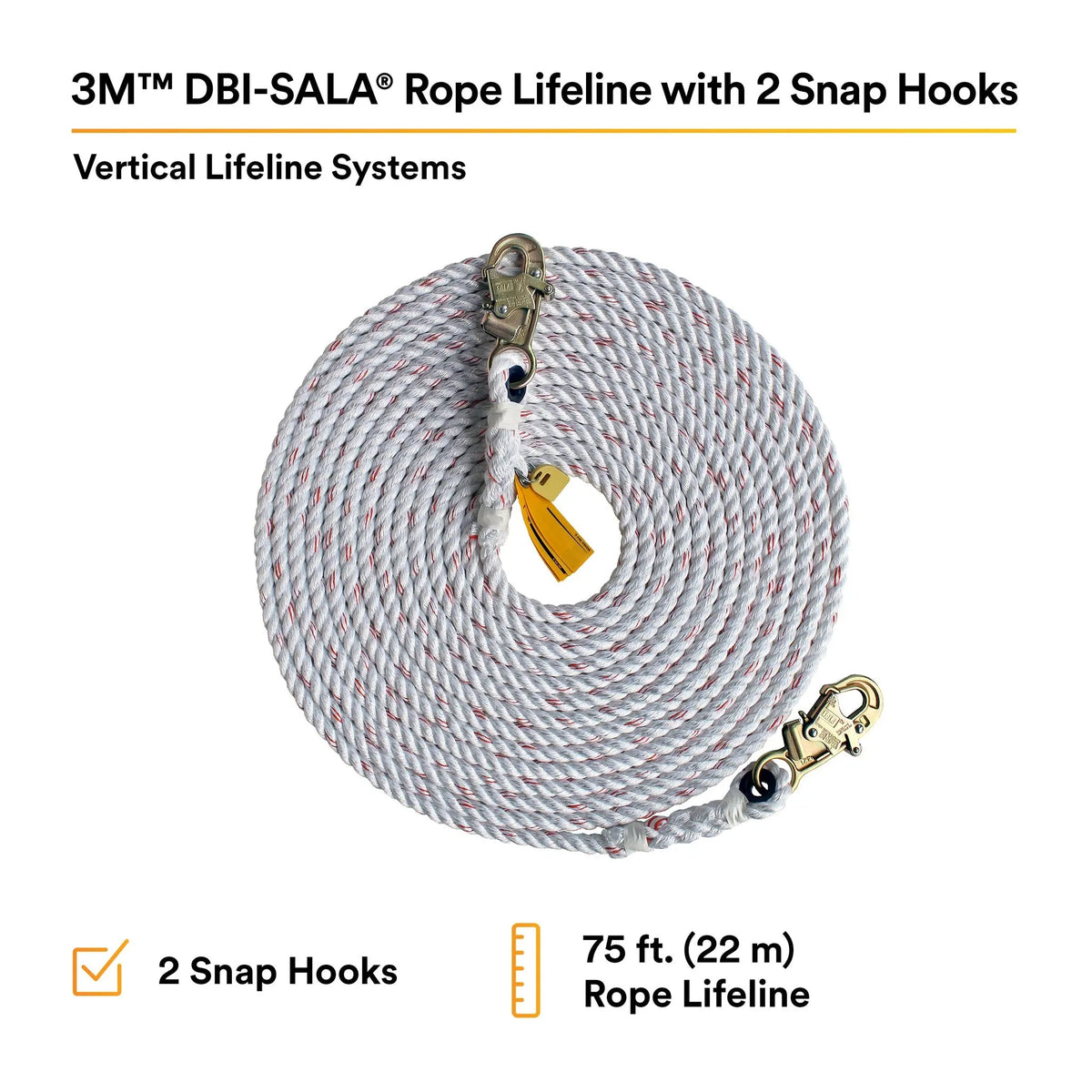 3M DBI-SALA Rope Lifeline with 2 Snap Hooks 1202823, 1 EA, 4th Image