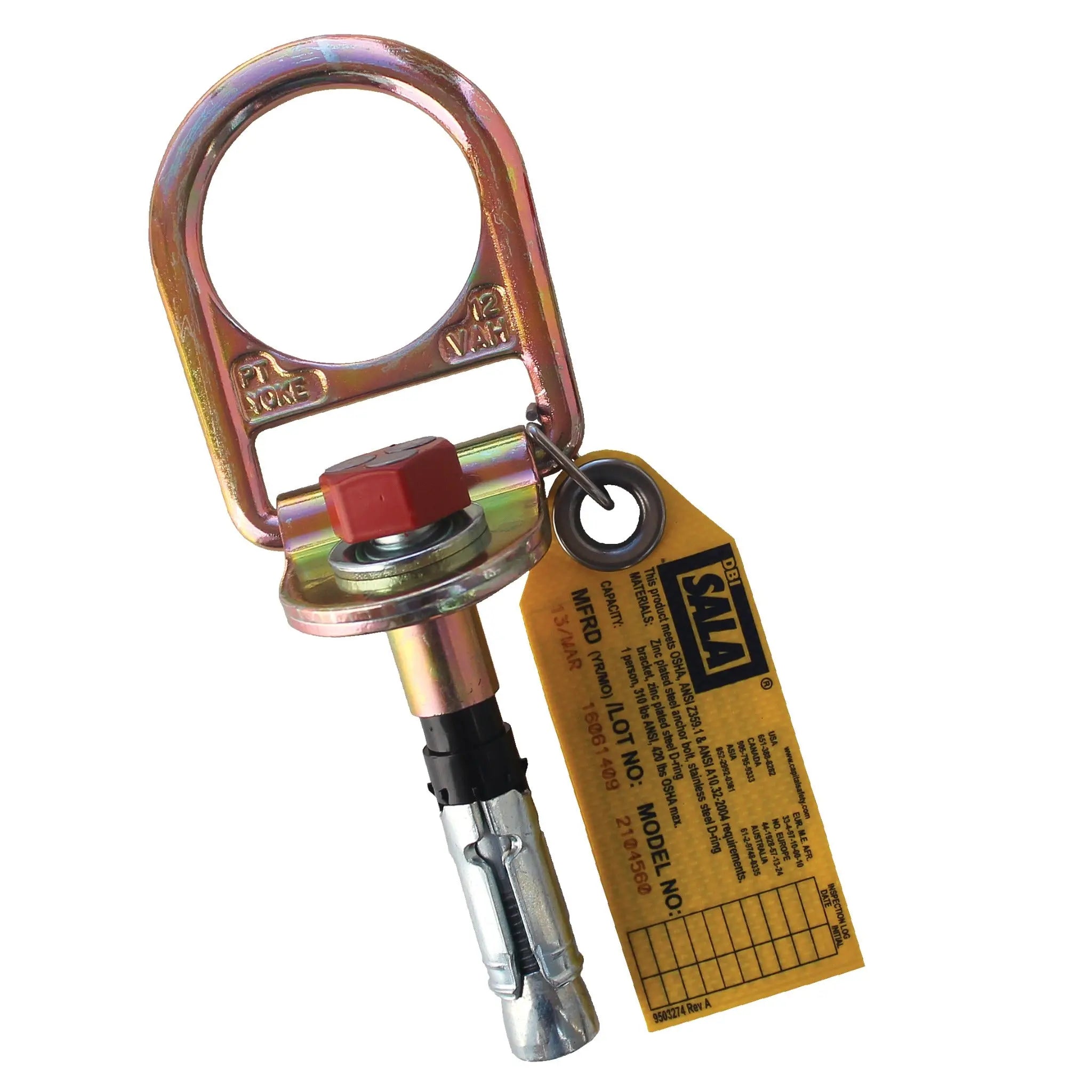 3M DBI-SALA D-ring Bolt Anchor For Concrete 2104563, 1 Extra Bolts, Fits 11/16 in, 18 mm or 3/4 in Hole, 1 Each 