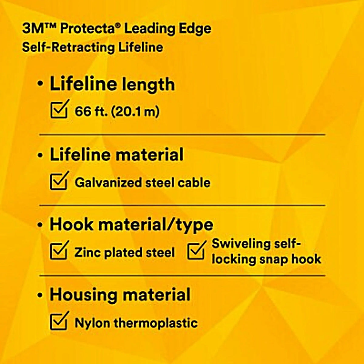 3M PROTECTA Rebel Self Retracting Lifeline Leading Edge Cable 3590548 66 ft. (20.1m) 1 EA, 12th image