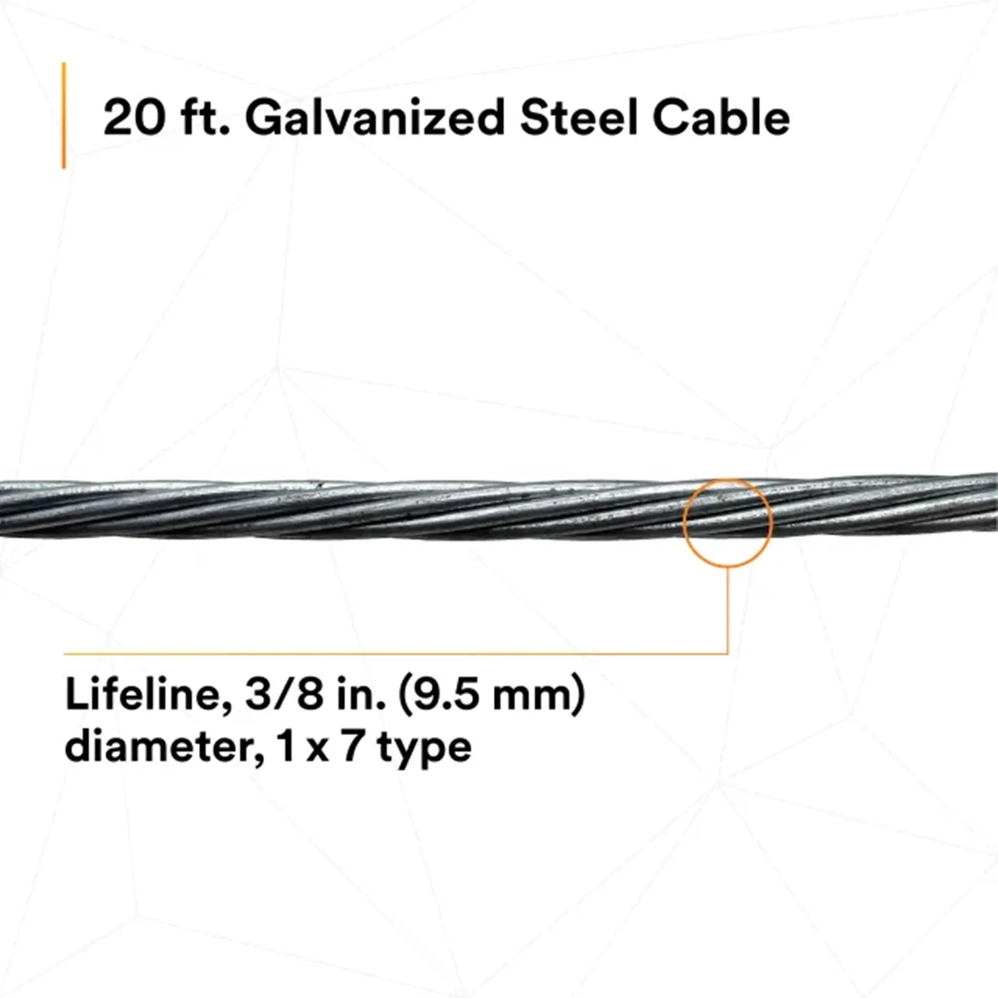 3M DBI-Sala 6118020 Lad-Saf Cable Vertical Safety System, Galvanized Steel, 20 ft., 1 Each