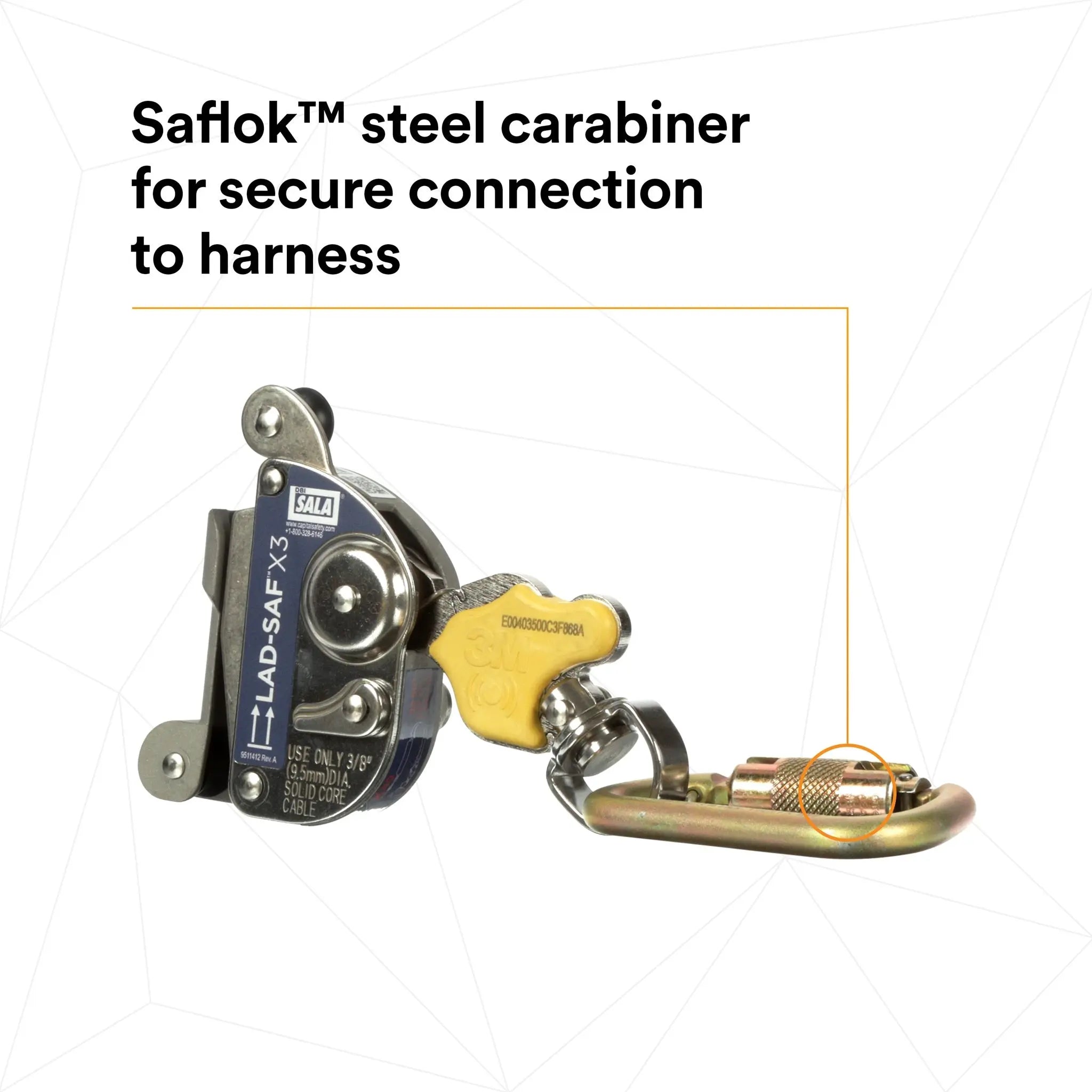 3M DBI-Sala 6160054 Lad-Saf X3 Detachable Cable Sleeve, 9.5MM, Saflok steel carabiner
