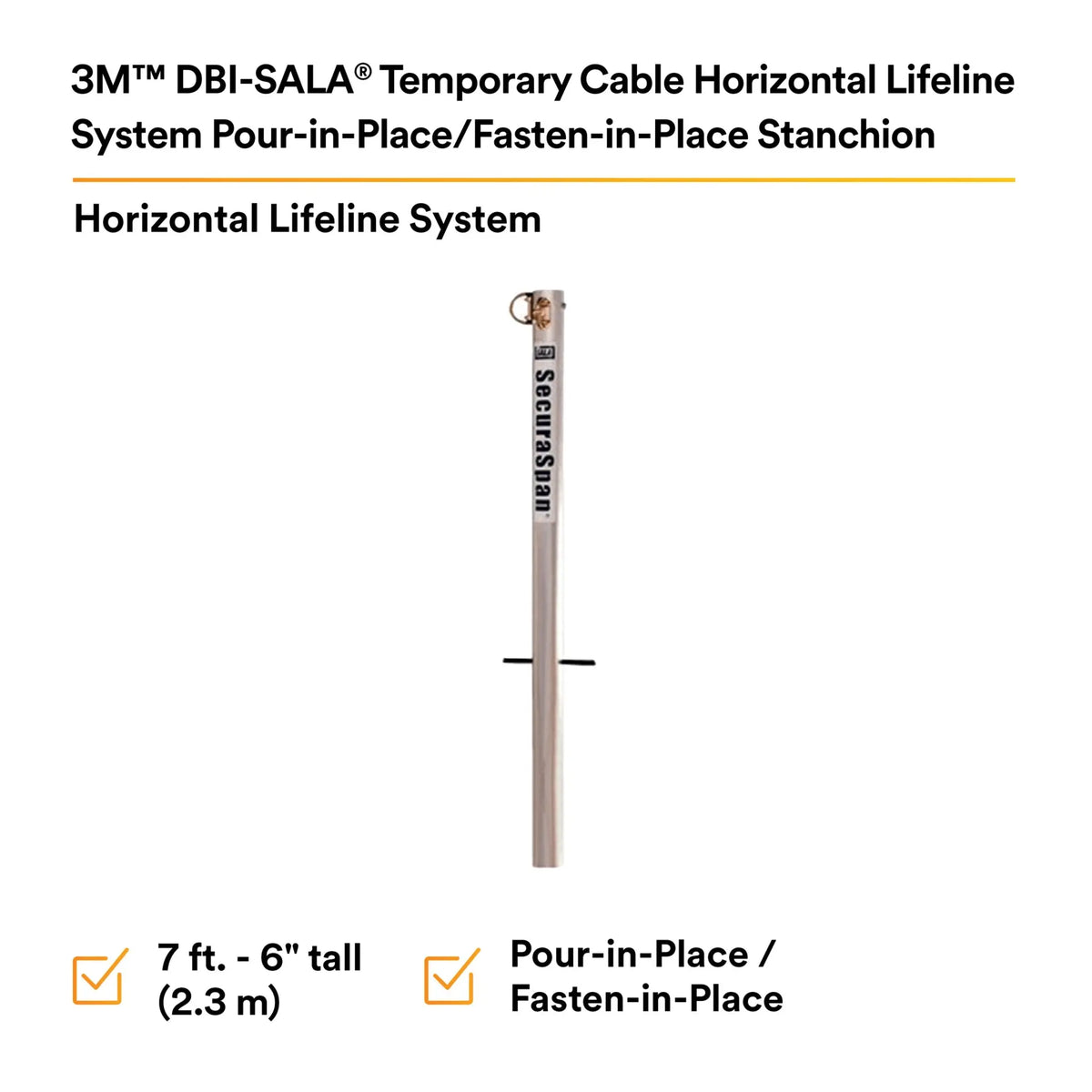 3M DBI-Sala 7400203 SecuraSpan Pour-in-Place/Fasten-in-Place HLL Stanchion, 1 Each, 7th Image