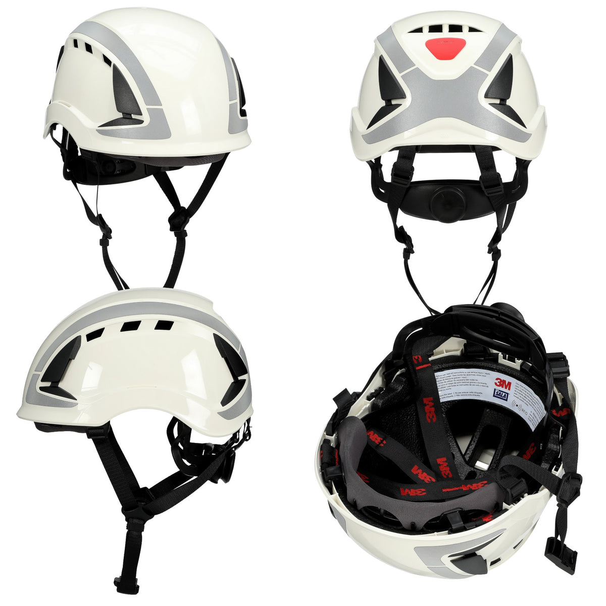 3M DBI-Sala X6000 Series Safety Helmet, Type II with SecureFit, Reflective, Uvicator, 1 Each, Vented, White, Angles