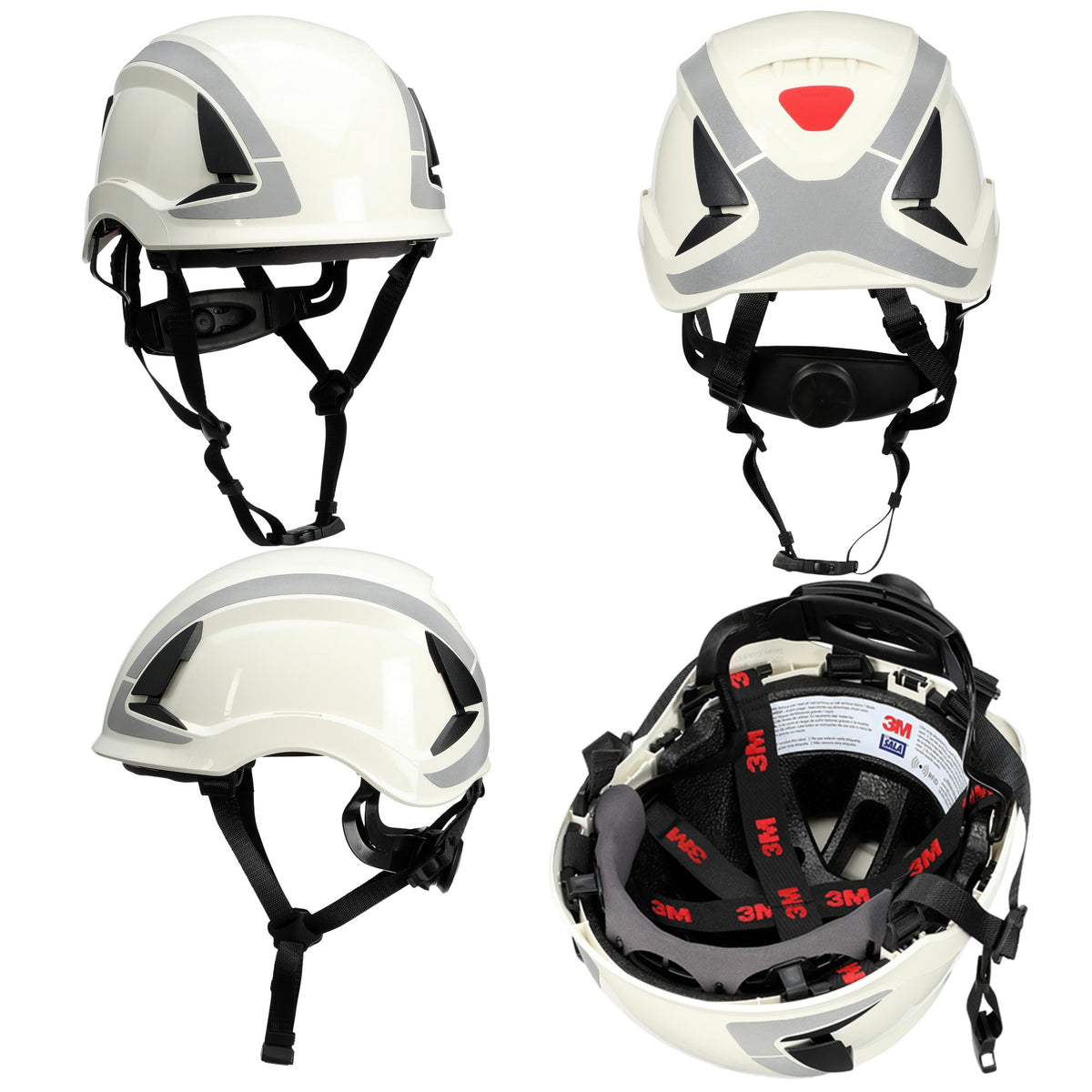 3M DBI-Sala X6000 Series Safety Helmet, Type II with SecureFit, Reflective, Uvicator, 1 Each, Non-Vented, White, Angles