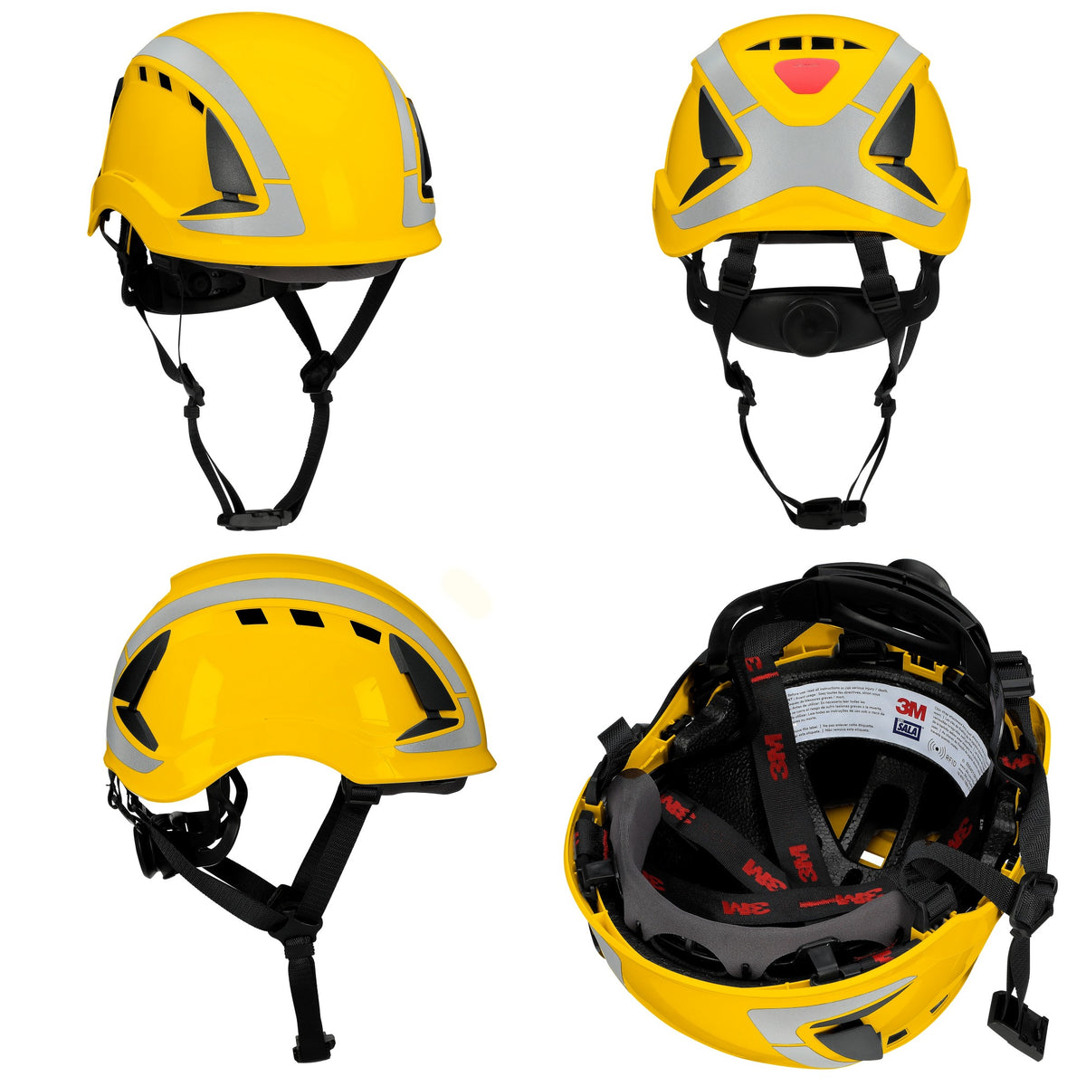 3M DBI-Sala X6000 Series Safety Helmet, Type II with SecureFit, Reflective, Uvicator, 1 Each, Vented, Yellow, Angles
