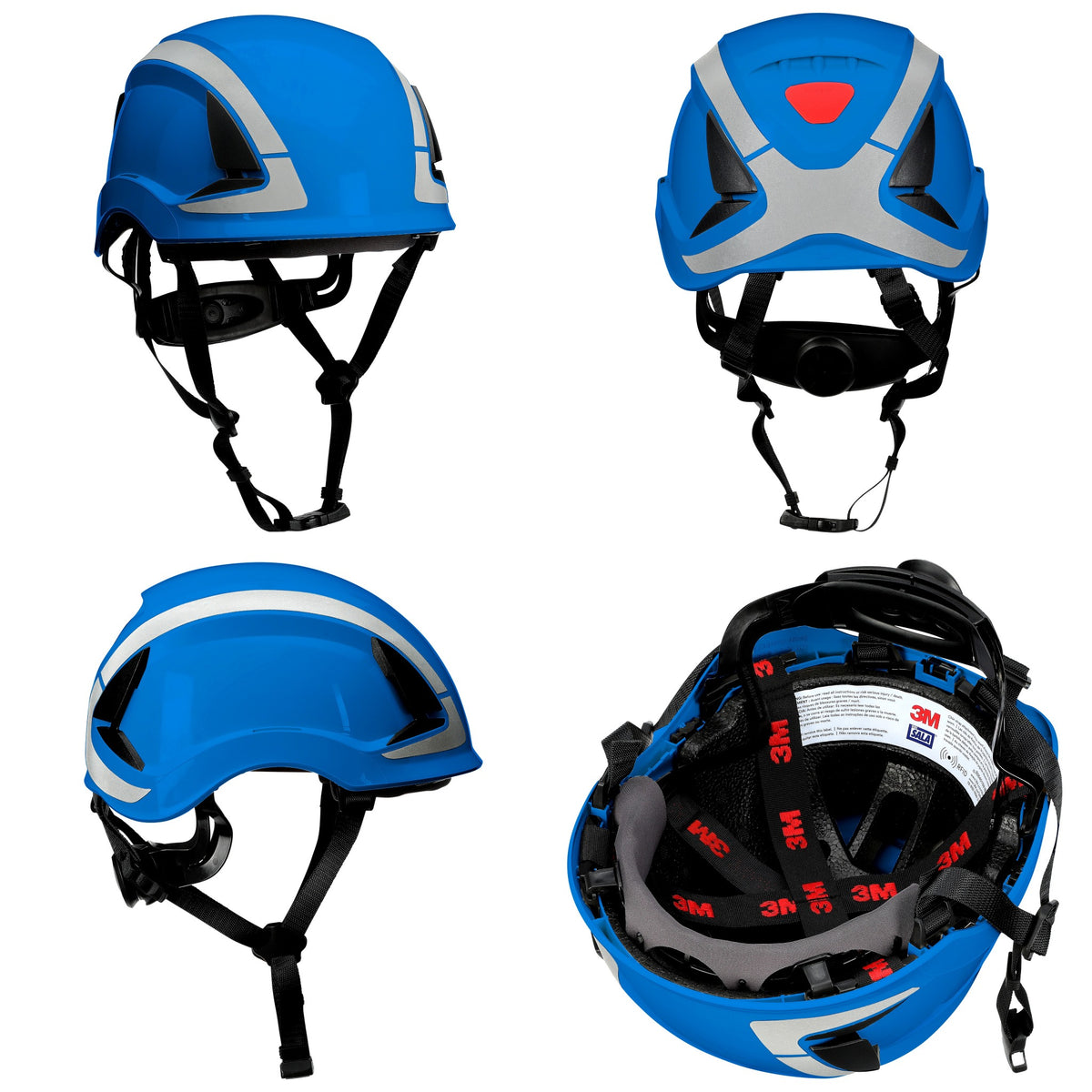 3M DBI-Sala X6000 Series Safety Helmet, Type II with SecureFit, Reflective, Uvicator, 1 Each, Non-Vented, Blue, Angles