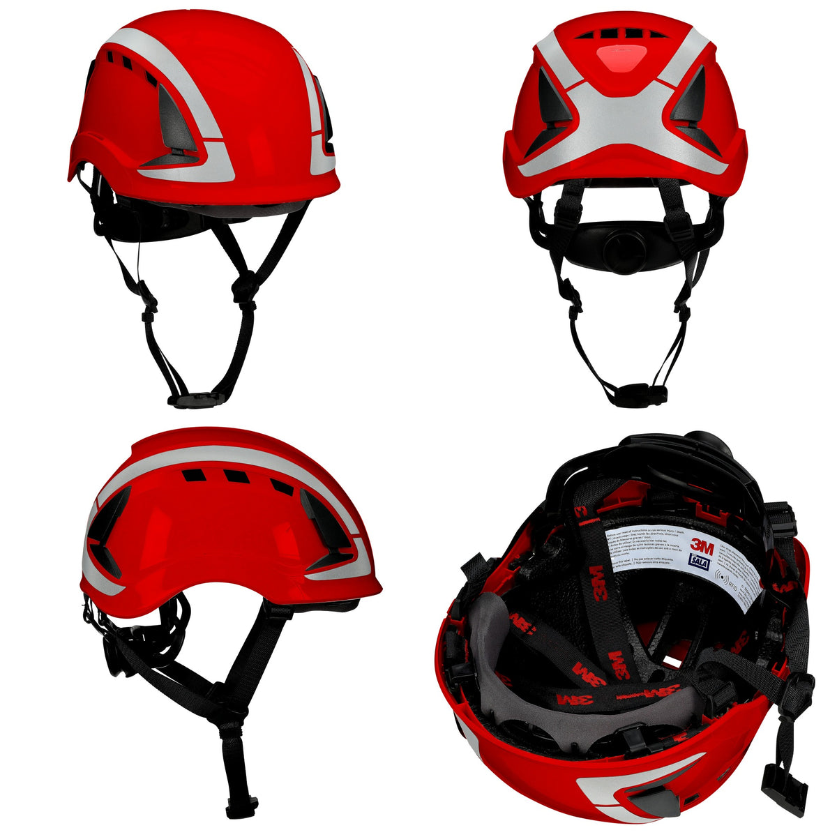 3M DBI-Sala X6000 Series Safety Helmet, Type II with SecureFit, Reflective, Uvicator, 1 Each, Vented, Red, Angles