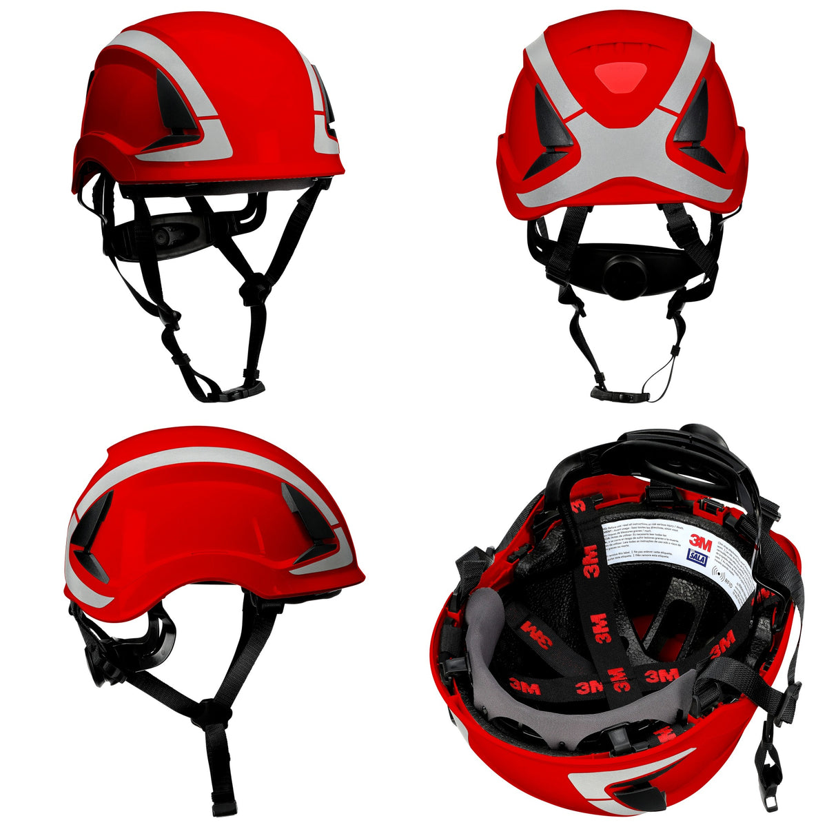 3M DBI-Sala X6000 Series Safety Helmet, Type II with SecureFit, Reflective, Uvicator, 1 Each, Non-Vented, Red, Angles