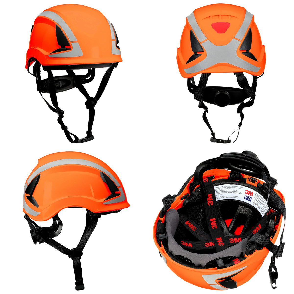 3M DBI-Sala X6000 Series Safety Helmet, Type II with SecureFit, Reflective, Uvicator, 1 Each, Non-Vented, Orange, Angles