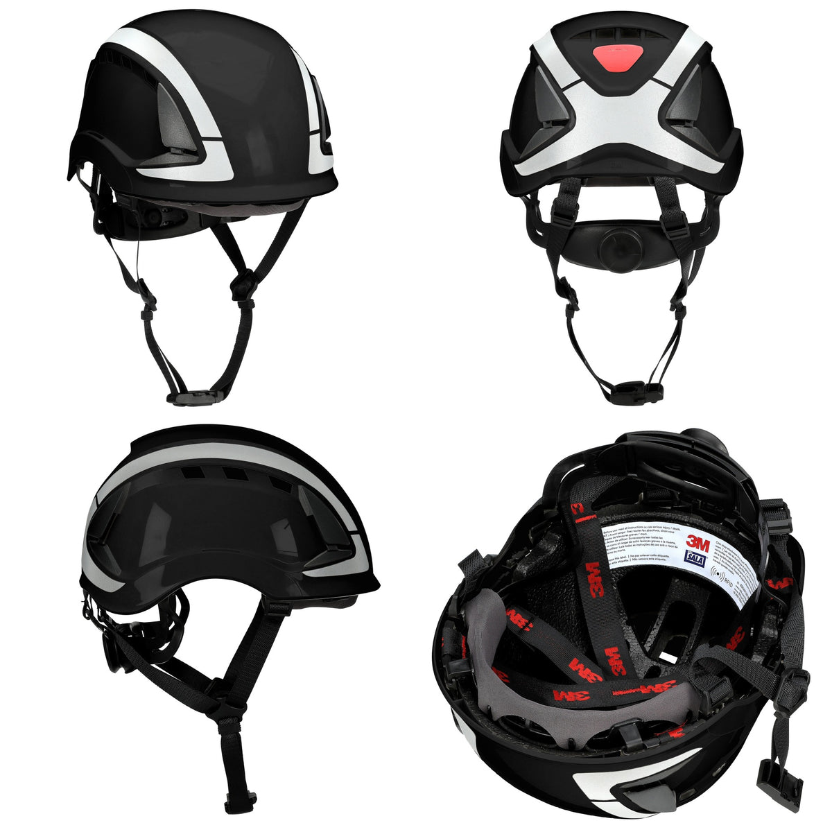 3M DBI-Sala X6000 Series Safety Helmet, Type II with SecureFit, Reflective, Uvicator, 1 Each, Vented, Black, Angles