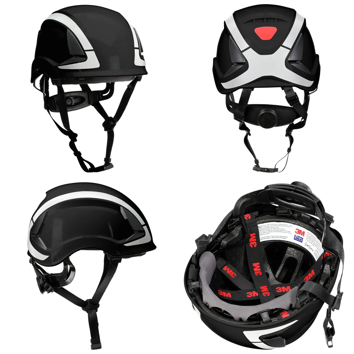 3M DBI-Sala X6000 Series Safety Helmet, Type II with SecureFit, Reflective, Uvicator, 1 Each, Non-Vented, Black, Angles
