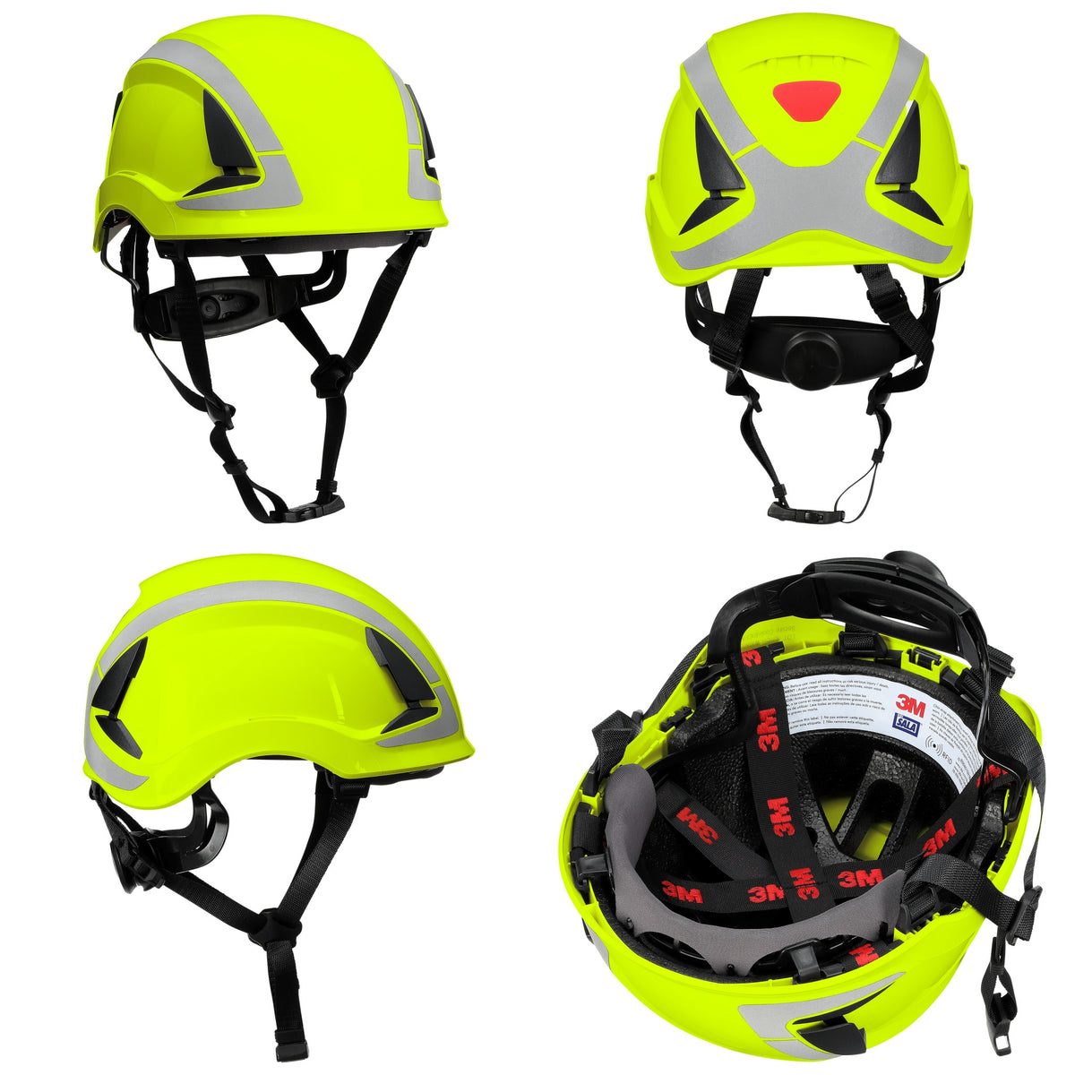 3M DBI-Sala X6000 Series Safety Helmet, Type II with SecureFit, Reflective, Uvicator, 1 Each, Non-Vented, Hi-Vis Green, Angles