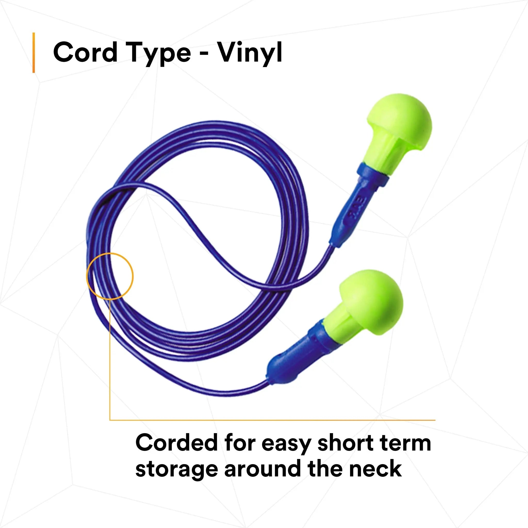 3M E-A-R Push-Ins 318-1001 Corded Earplugs, Cord Type -Vinyl