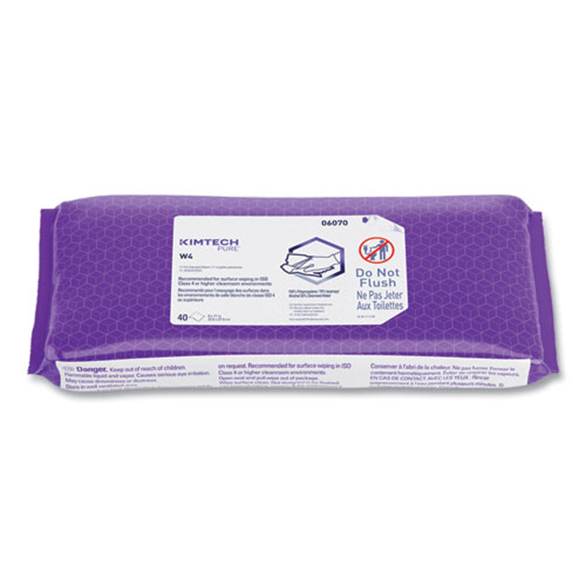 Kimberly-Clark Kimtech 06070 W4 Pre-Saturated Alcohol Wipers, 70% IPA, 1-Ply, 9 x 11, White, Pack of 40, Carton of 10 Packs 