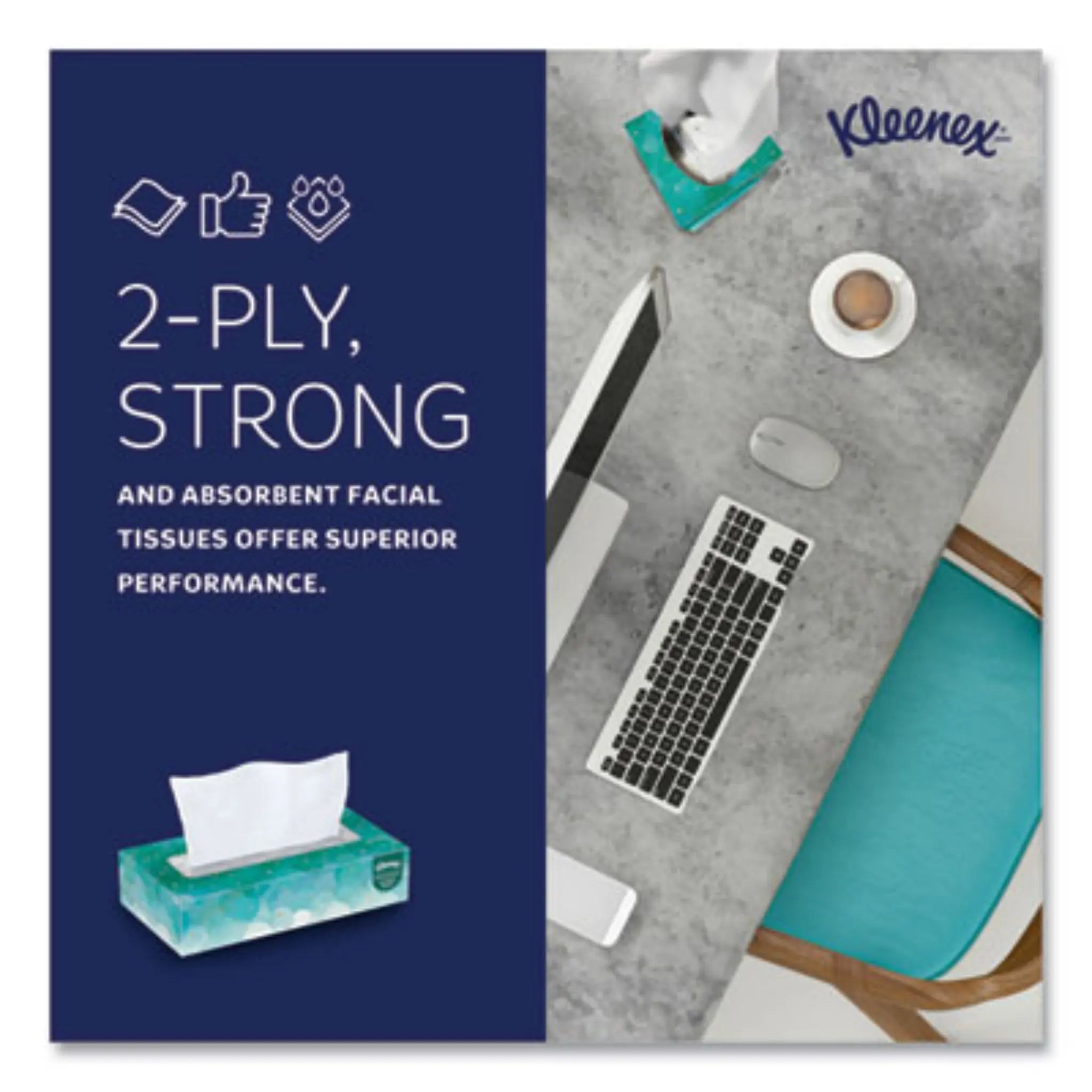 KIMBERLY-CLARK Kleenex 21400 White Facial Tissue for Business, 2-Ply, Strong