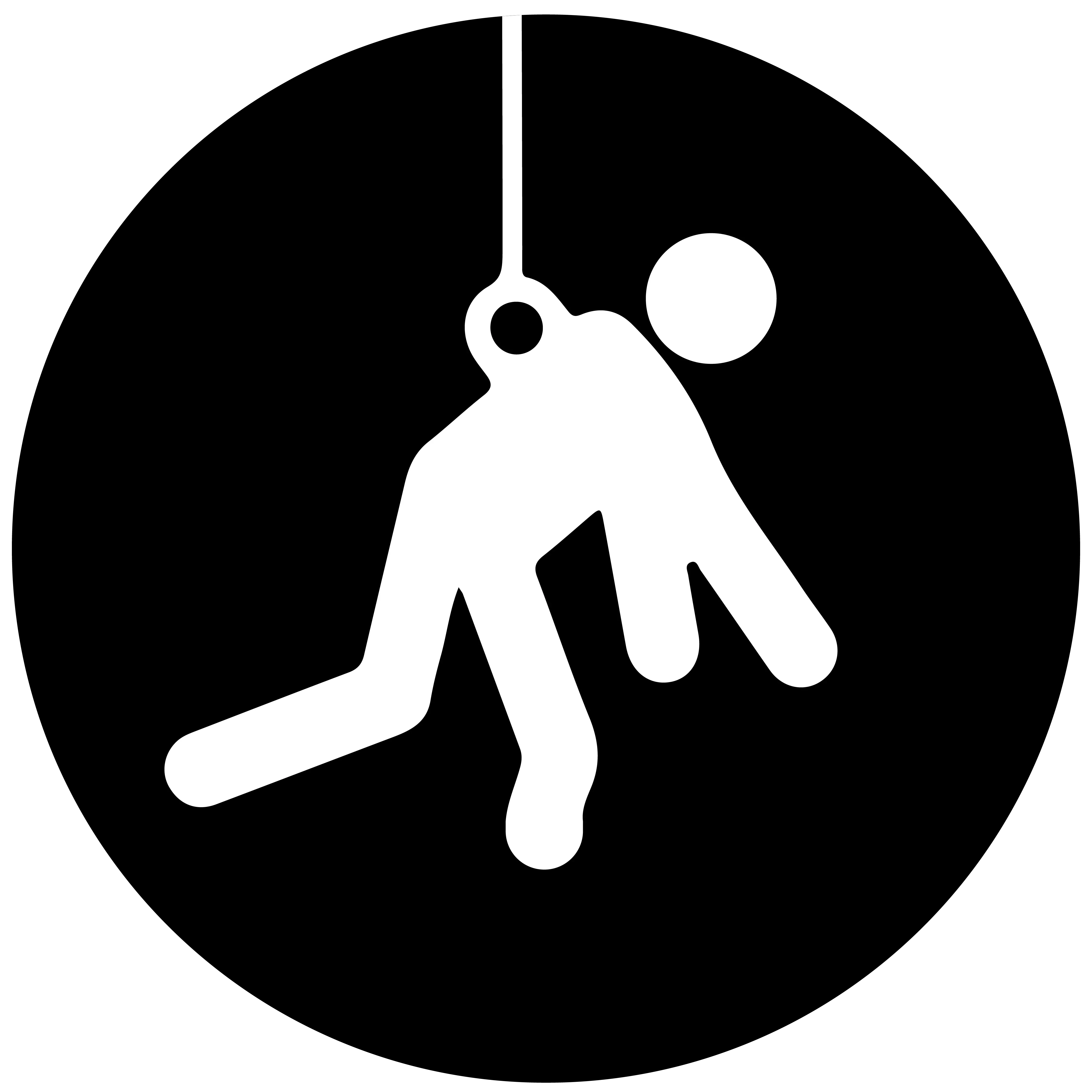 Shows a figure hanging from a back D-ring.