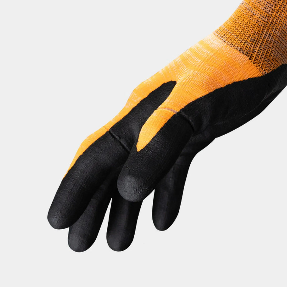 HexArmor Helix A1 1092-L (9) 15G Nylon/ Elastane Knit Foam Nitrile Palm Dip, Orange, Large - 9, 1 Pair, Side