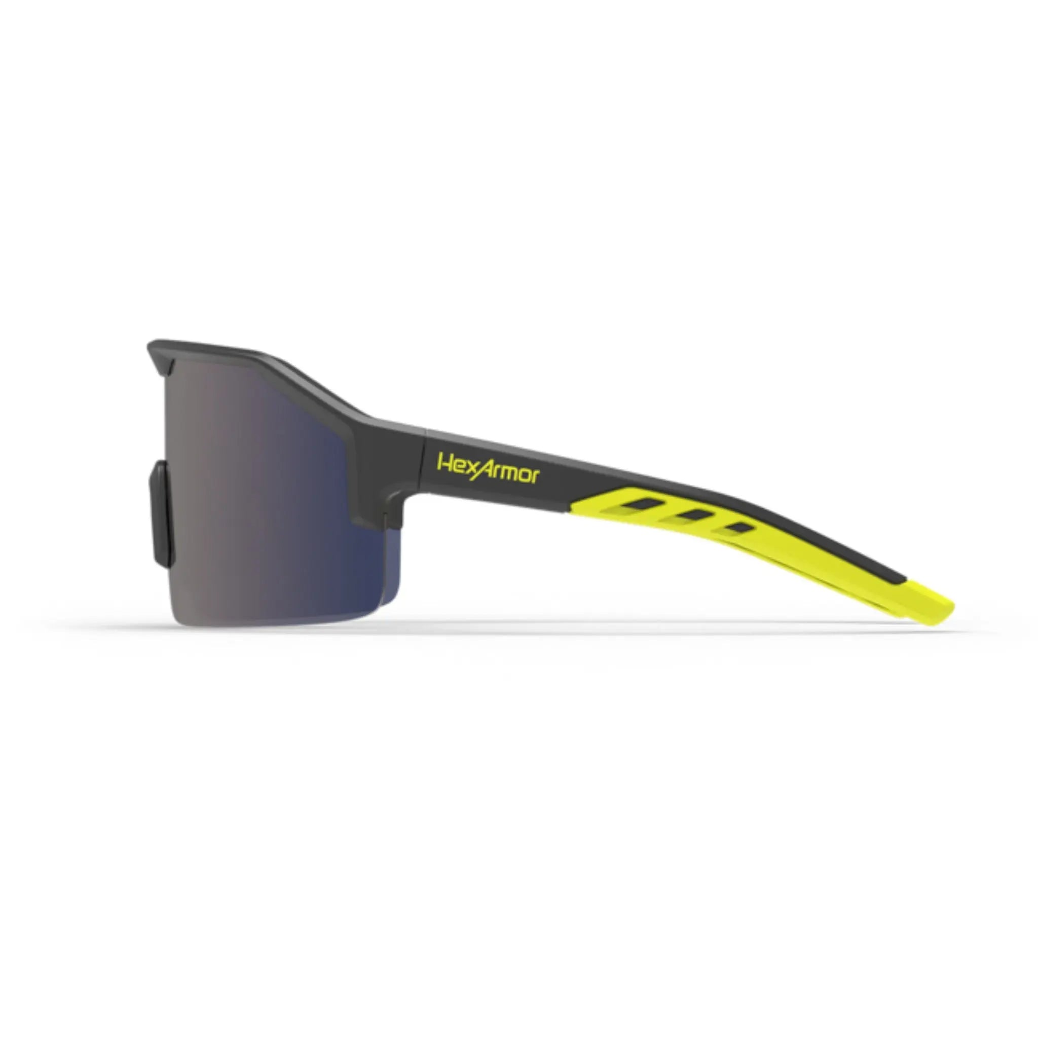 HEXARMOR 13-12005-15 Shockwave Hi-Vis Safety Glasses, Blue Mirror Anti-Scratch Lens, Left Side View