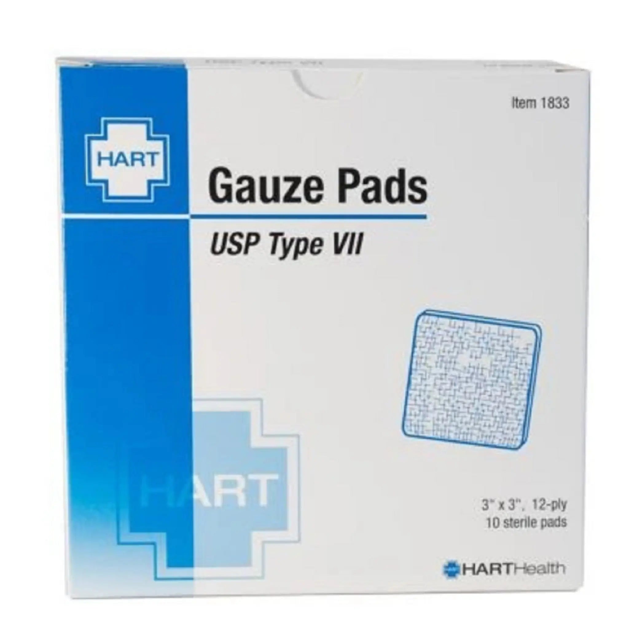Hart Health 1833 Gauze Pads Sterile, 3 Inches X 3 Inches, Box of 10 