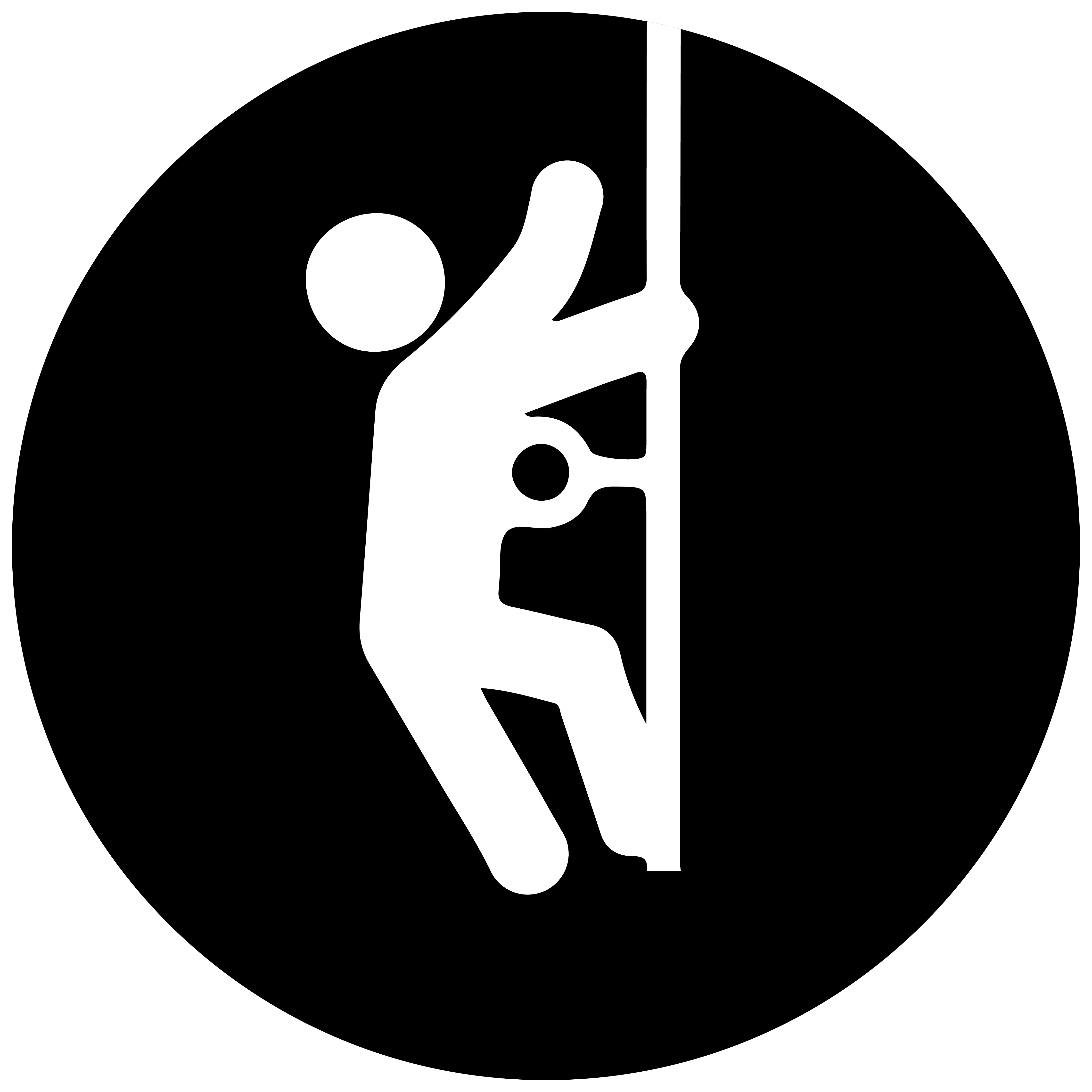 Shows a figure climbing, utilizing a front D-ring.