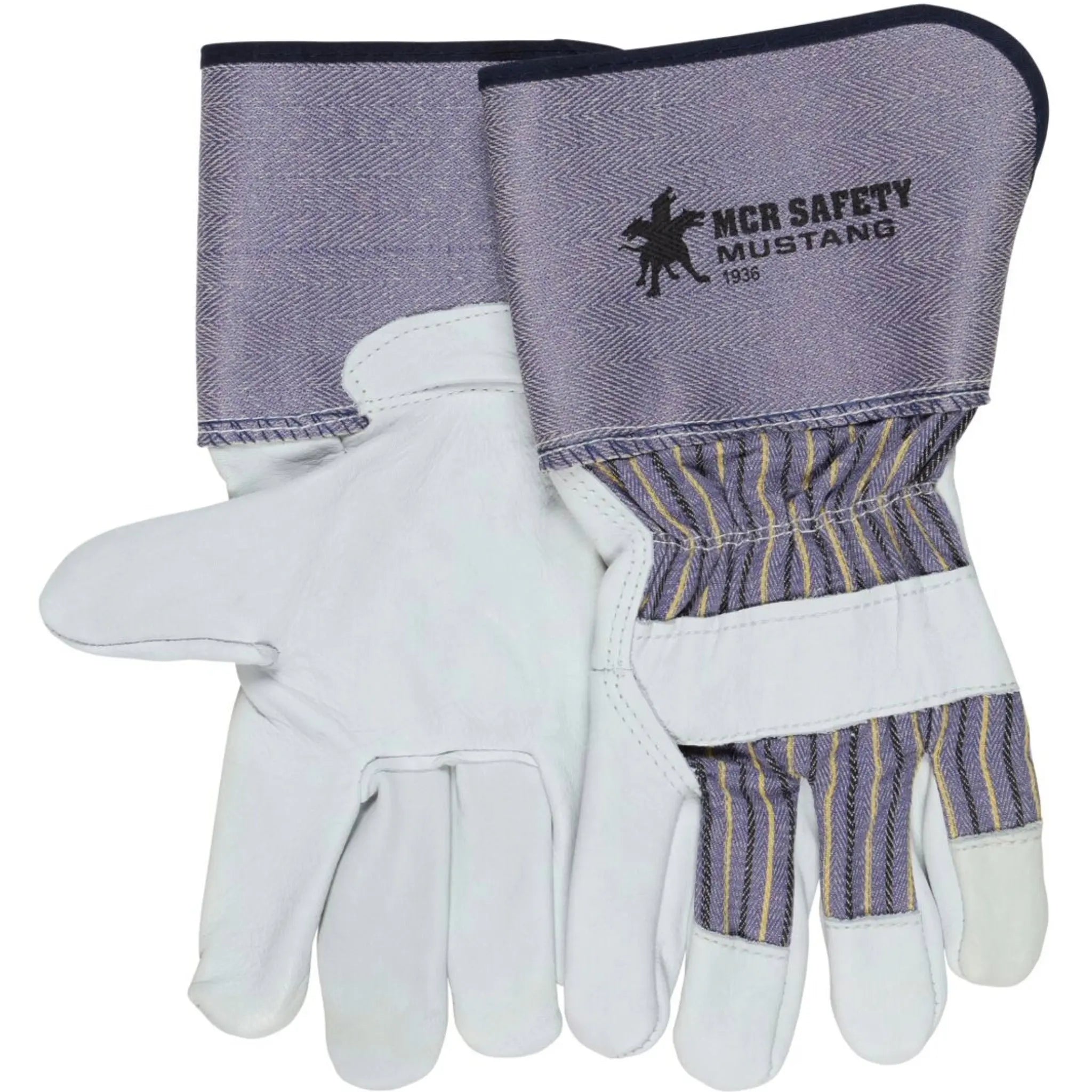 MCR Safety 1936 Premium A Grade Grain Leather Palm Work Gloves with 4.5 Inch Rubberized Safety Cuff, Beige, 1 Dozen 