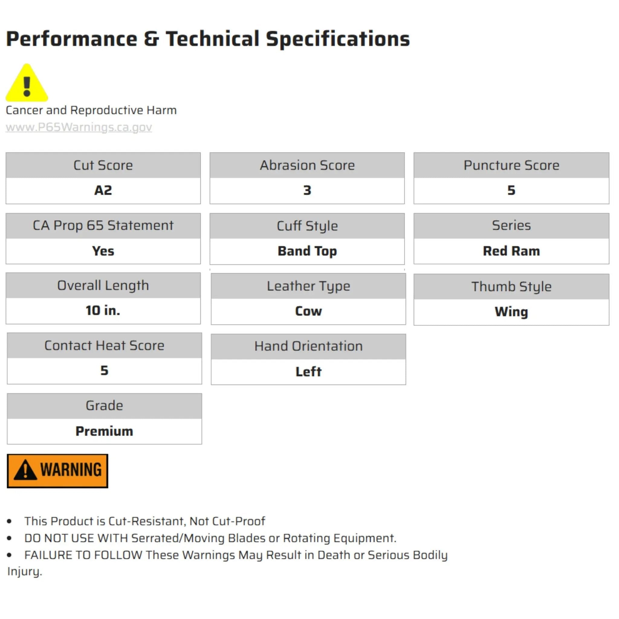 MCR Safety Red Ram 4921 Welding Work Gloves, Specs