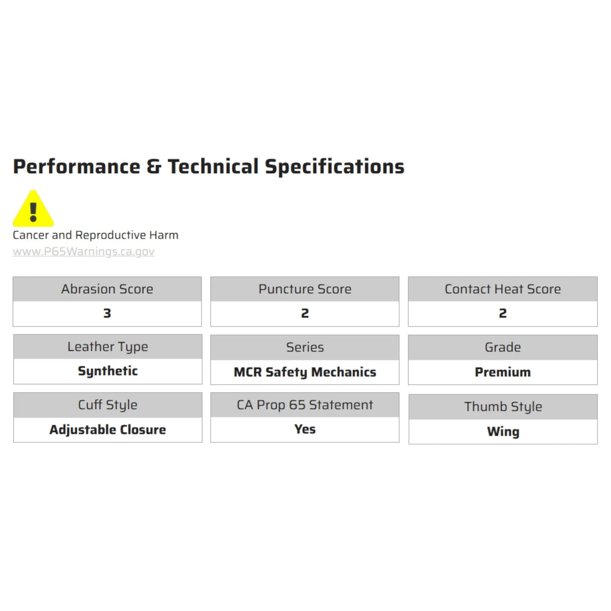 MCR Safety 905 Mechanics Gloves, Specs